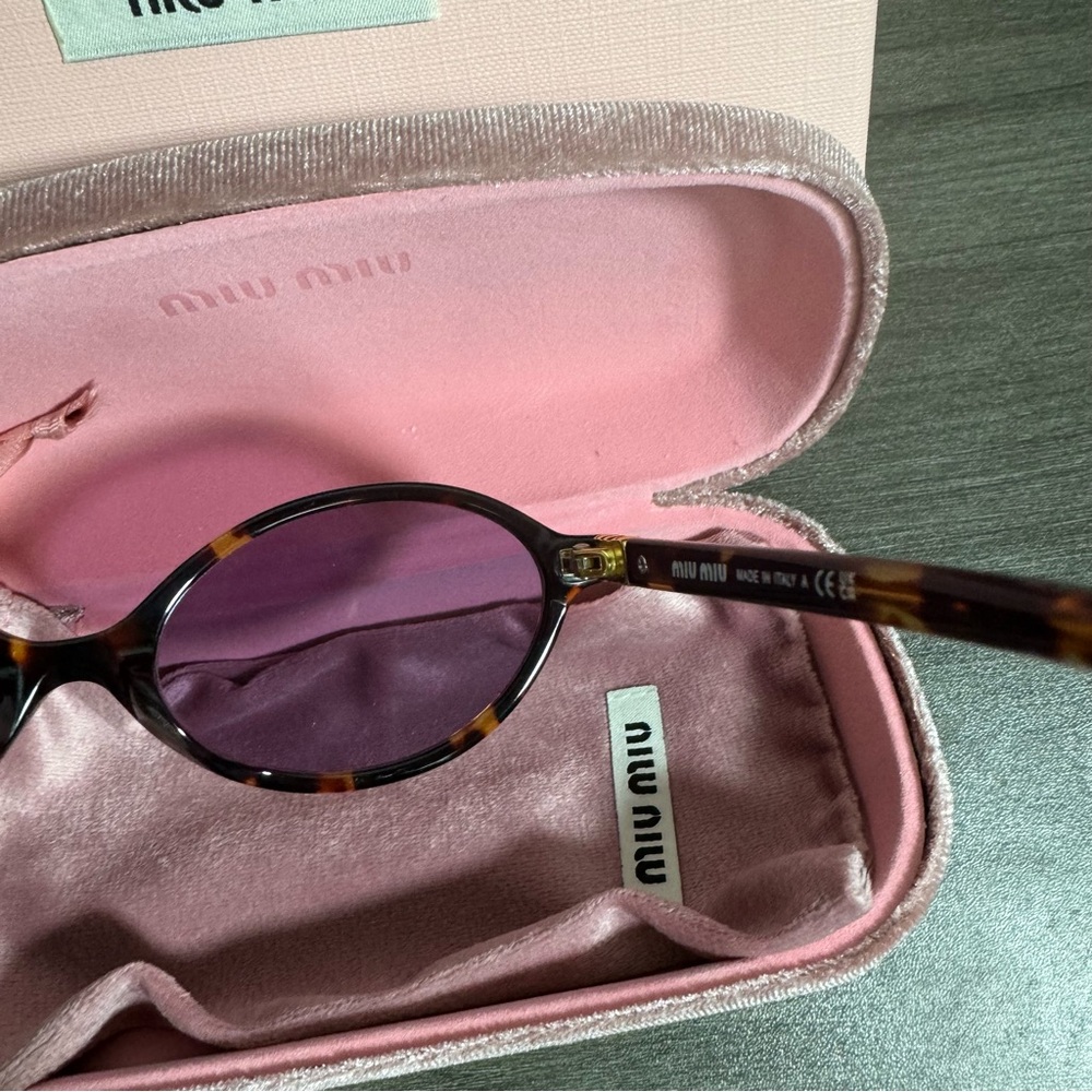 Miu Miu Tortoiseshell Oval Sunglasses with Purple Lenses - Picture 6 of 8